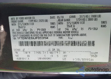 2018 Ford F-150 Xlt z USA, uszkodzony, nr VIN 1FTEW1E5XJFD03994